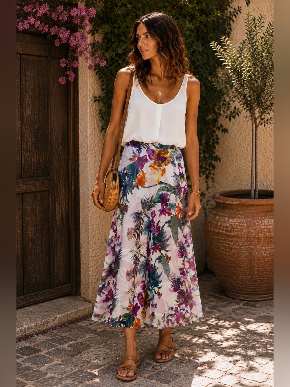 NWT Flint & Moss Tropical Boho Floral Midi Skirt Multicolor Semi-Sheer A-line, S